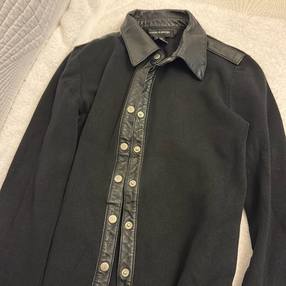 Cable & Gauge Black Leather/Silk Cardigan S - Picture 2 of 6